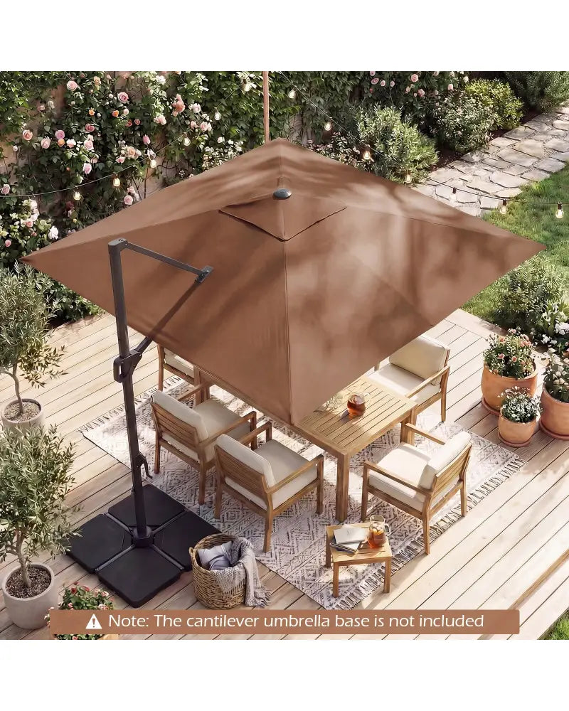10 FT Cantilever Patio Umbrella with Solar LED Lights for Pool and Garden-Brown - Brown - Outdoor Umbrellas