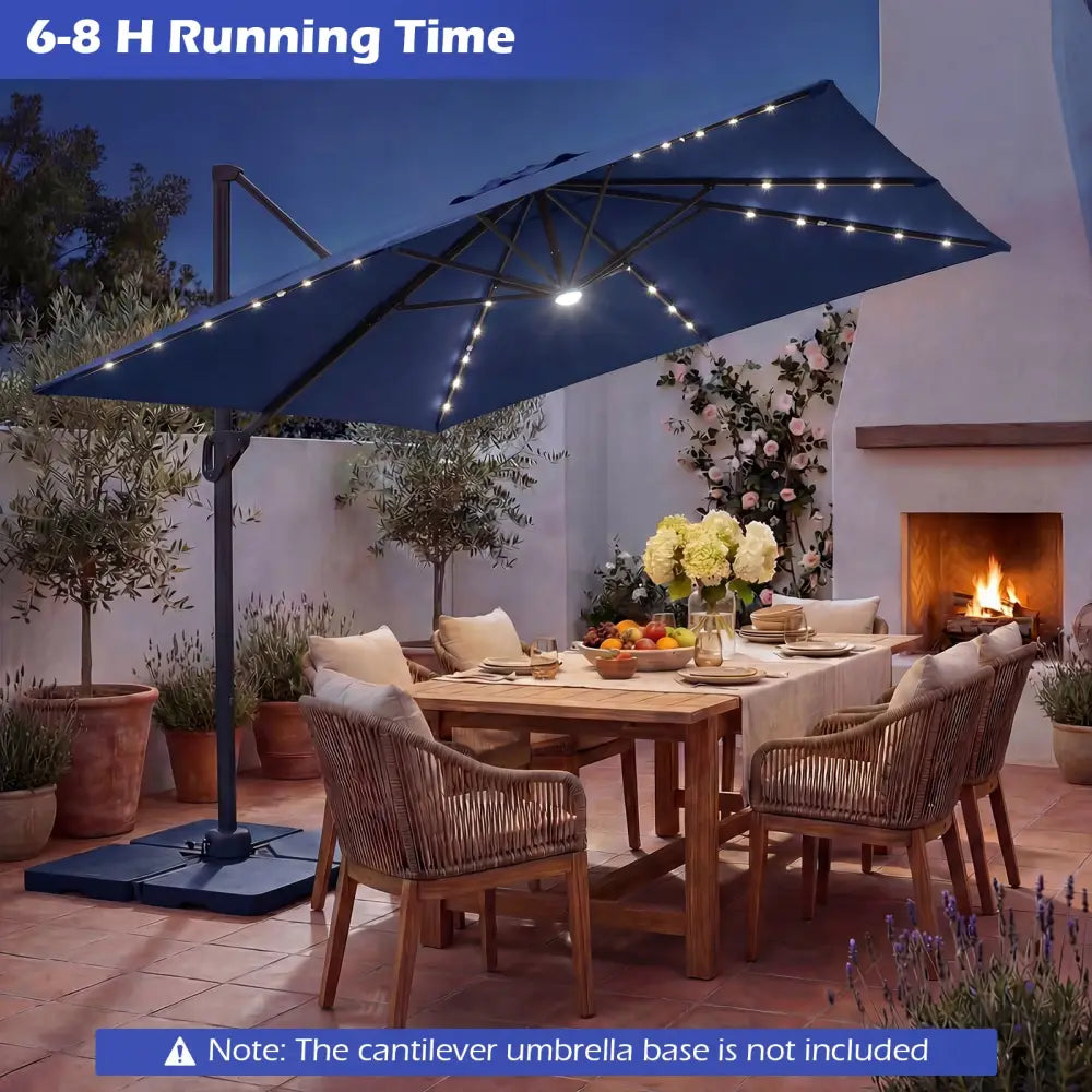 10 FT Cantilever Patio Umbrella with Solar LED Lights for Pool and Garden-Blue - Blue - Outdoor Umbrellas
