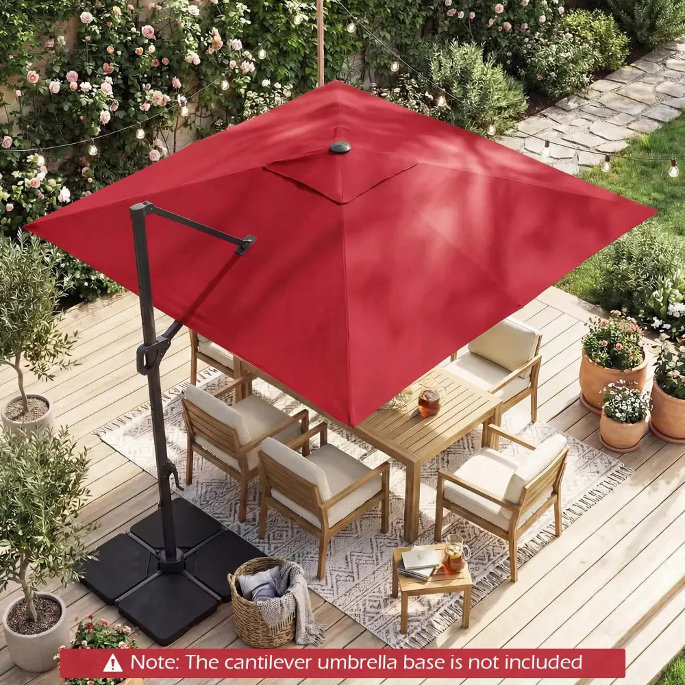 10 FT Cantilever Patio Umbrella with Solar LED Lights for Pool and Garden-Red - Red - Outdoor Umbrellas