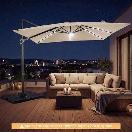 10 FT Cantilever Patio Umbrella with Solar LED Lights for Pool and Garden-Beige - Beige - Outdoor Umbrellas