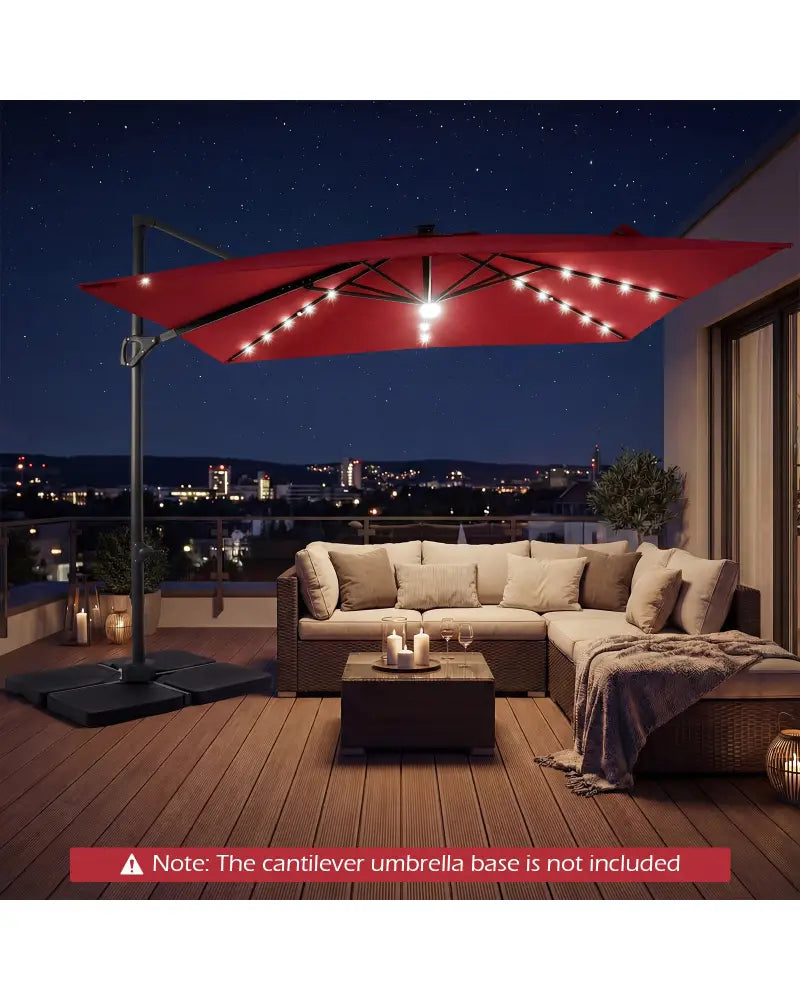 10 FT Cantilever Patio Umbrella with Solar LED Lights for Pool and Garden-Red - Red - Outdoor Umbrellas