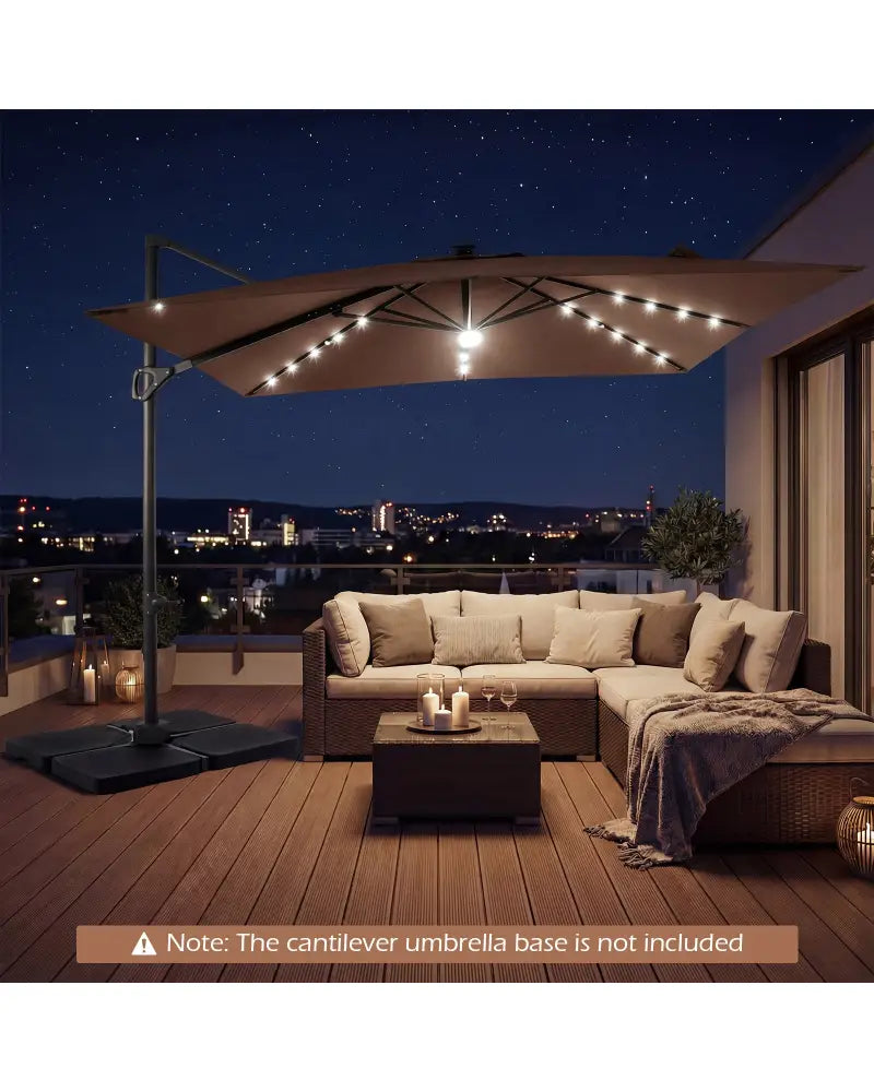 10 FT Cantilever Patio Umbrella with Solar LED Lights for Pool and Garden-Brown - Brown - Outdoor Umbrellas