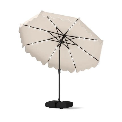10 FT Outdoor Patio Umbrella with Solar LED Lights and Weighted Base-Beige - Beige - Outdoor Umbrellas