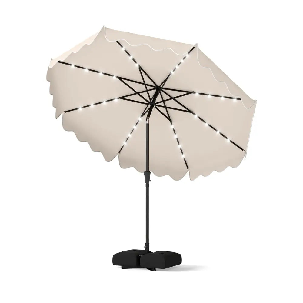 10 FT Outdoor Patio Umbrella with Solar LED Lights and Weighted Base-Beige - Beige - Outdoor Umbrellas