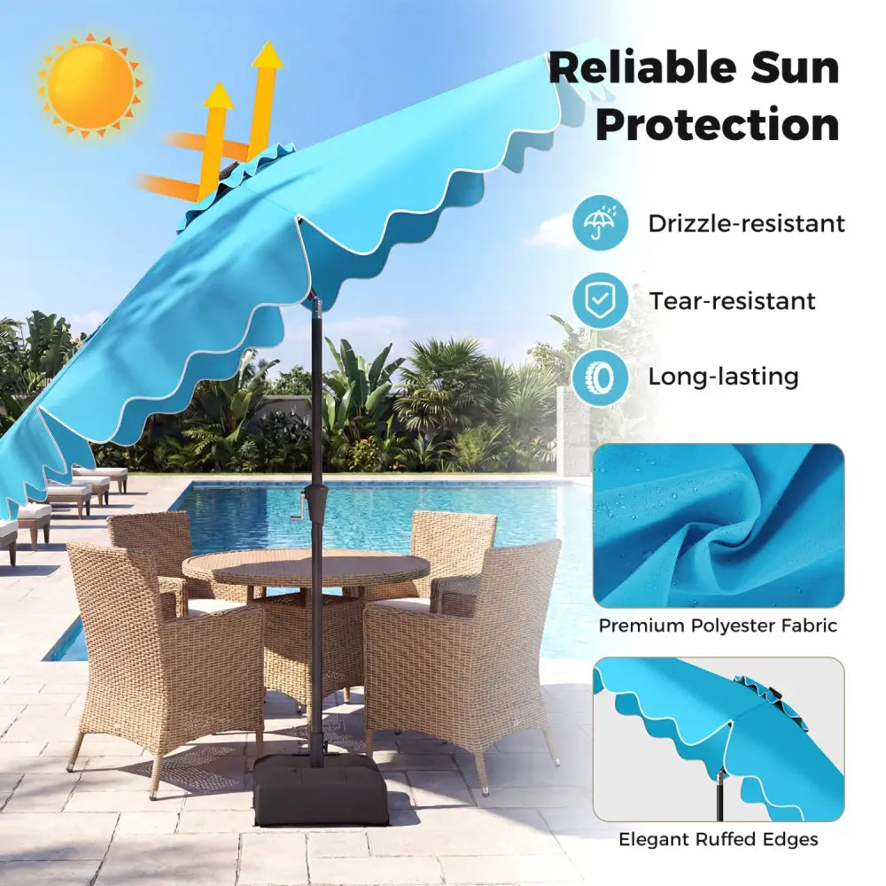 10 FT Outdoor Patio Umbrella with Solar LED Lights and Weighted Base-Turquoise - Turquoise - Outdoor Umbrellas