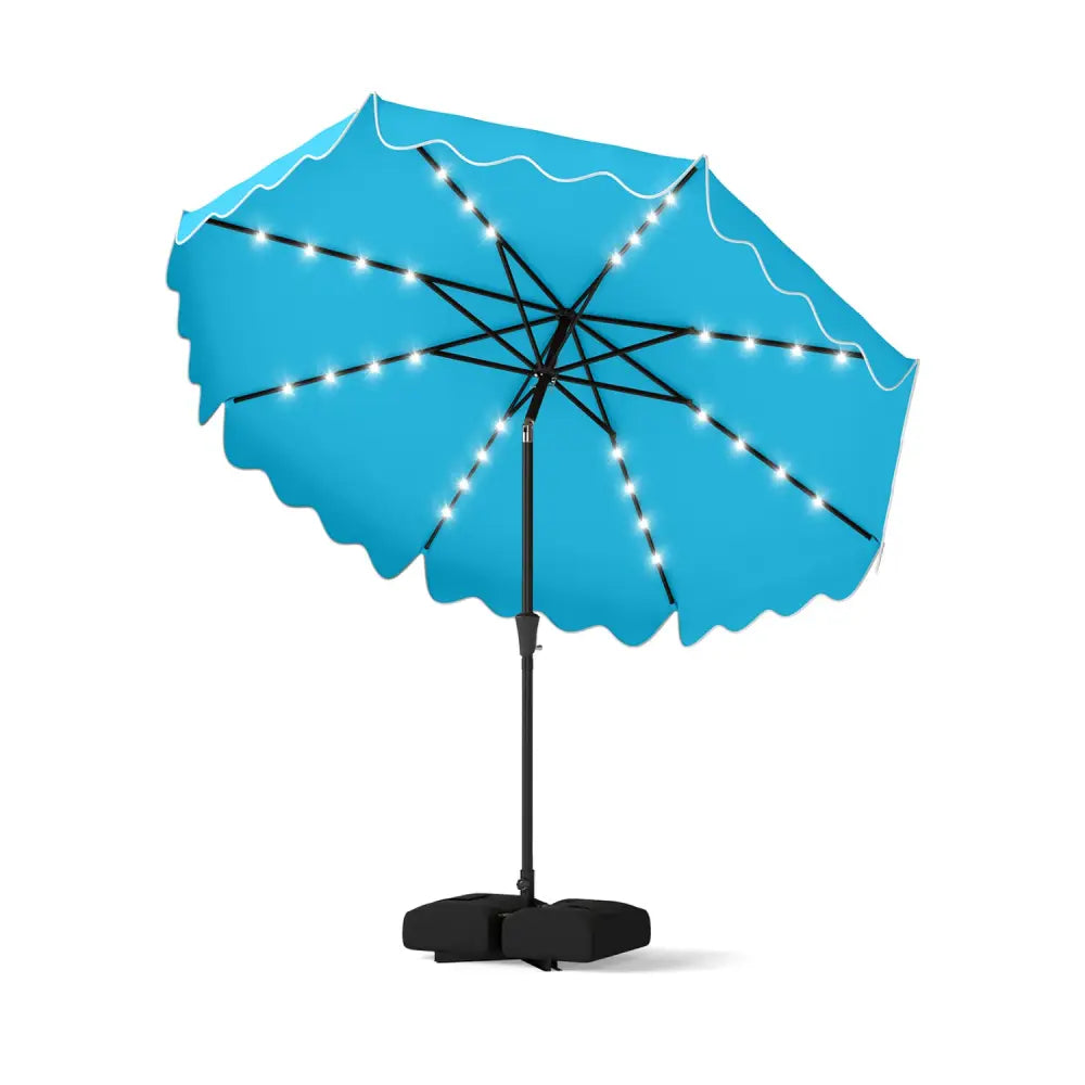 10 FT Outdoor Patio Umbrella with Solar LED Lights and Weighted Base-Turquoise - Turquoise - Outdoor Umbrellas