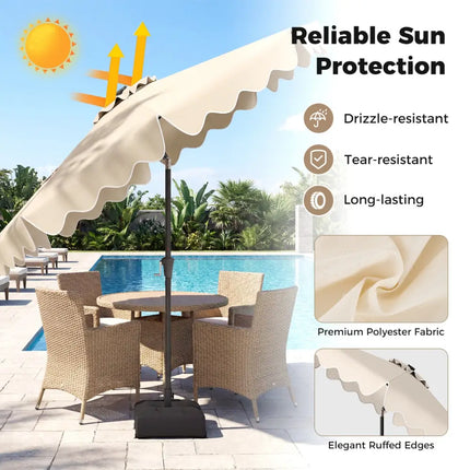10 FT Outdoor Patio Umbrella with Solar LED Lights and Weighted Base-Beige - Beige - Outdoor Umbrellas