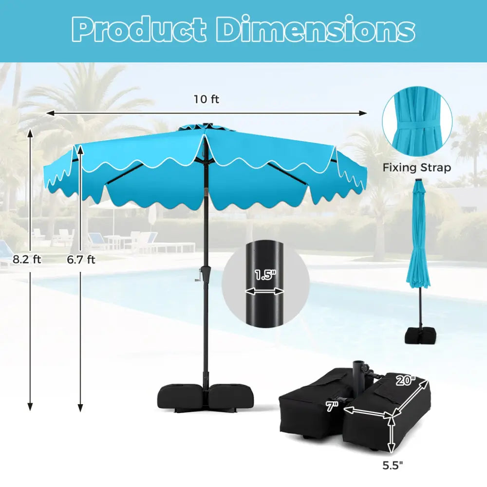 10 FT Outdoor Patio Umbrella with Solar LED Lights and Weighted Base-Turquoise - Turquoise - Outdoor Umbrellas