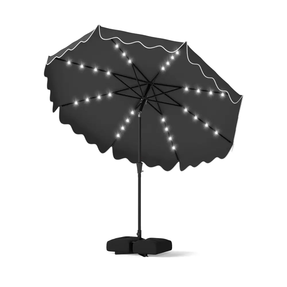 10 FT Outdoor Patio Umbrella with Solar LED Lights and Weighted Base-Gray - Gray - Outdoor Umbrellas