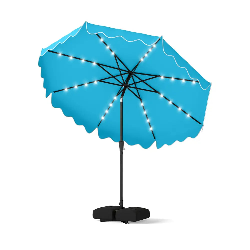 10 FT Outdoor Patio Umbrella with Solar LED Lights and Weighted Base-Turquoise - Turquoise - Outdoor Umbrellas