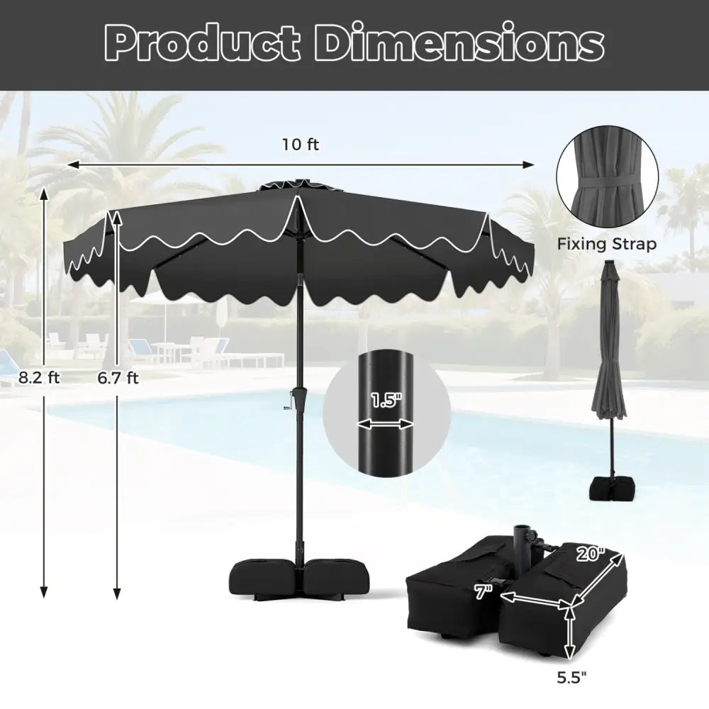 10 FT Outdoor Patio Umbrella with Solar LED Lights and Weighted Base-Gray - Gray - Outdoor Umbrellas