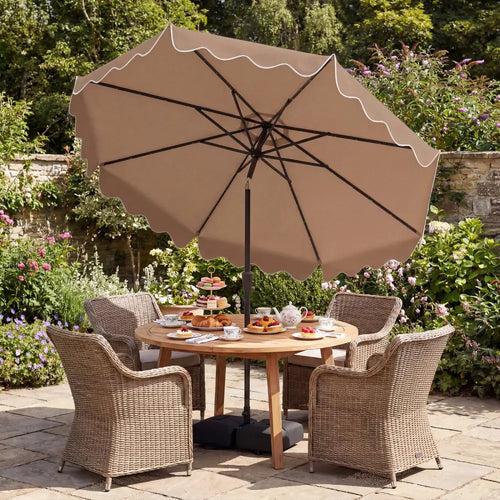 10 FT Outdoor Patio Umbrella with Solar LED Lights and Weighted Base-Brown - Brown - Outdoor Umbrellas