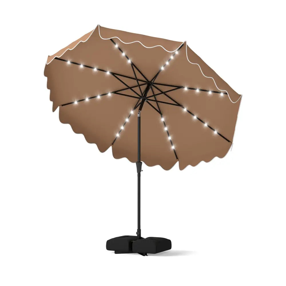 10 FT Outdoor Patio Umbrella with Solar LED Lights and Weighted Base-Brown - Brown - Outdoor Umbrellas