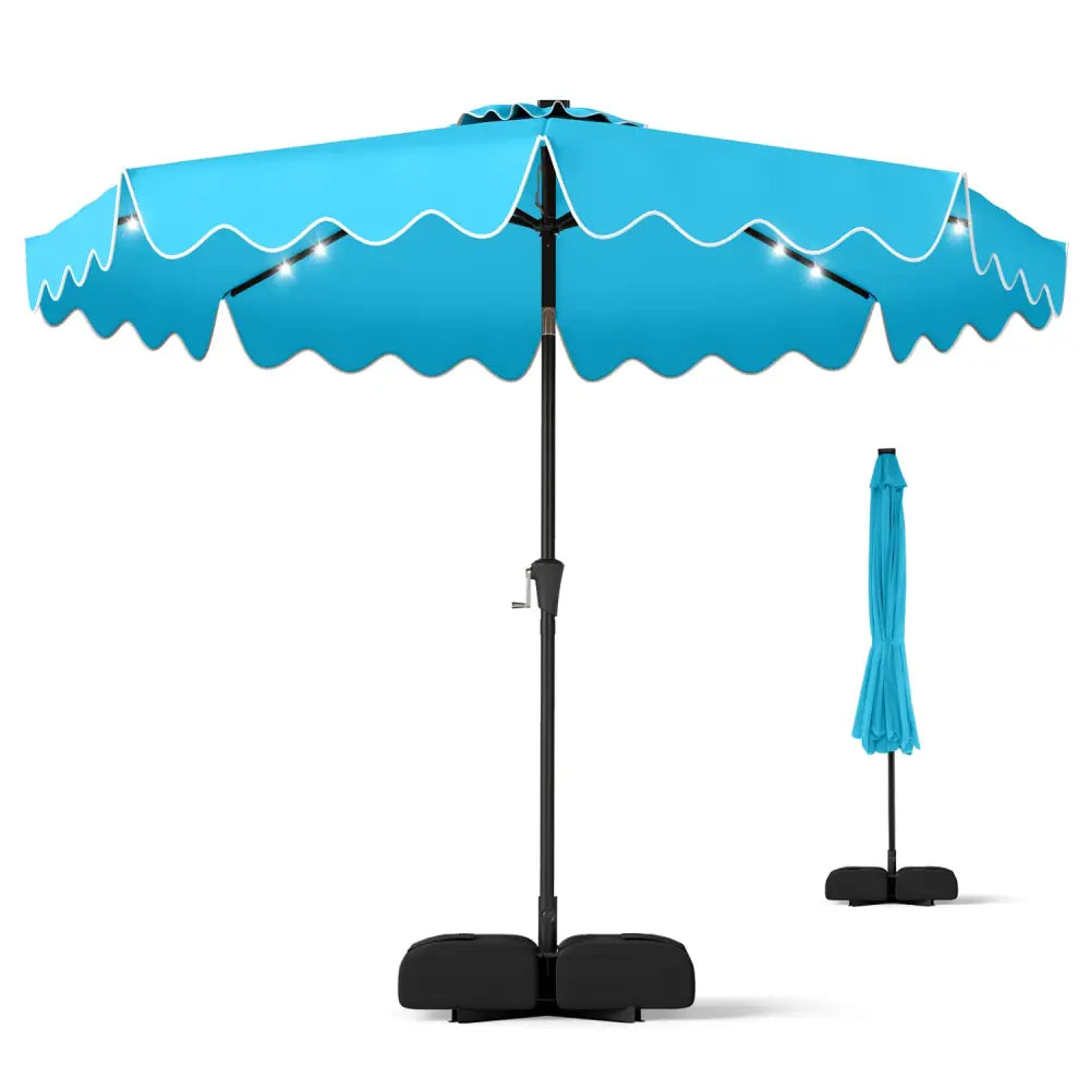 10 FT Outdoor Patio Umbrella with Solar LED Lights and Weighted Base-Turquoise - Turquoise - Outdoor Umbrellas