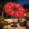 10 FT Outdoor Patio Umbrella with Solar LED Lights and Weighted Base-Red - Red - Outdoor Umbrellas