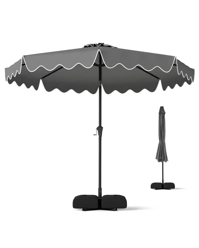 10 FT Outdoor Patio Umbrella with Solar LED Lights and Weighted Base-Gray - Gray - Outdoor Umbrellas