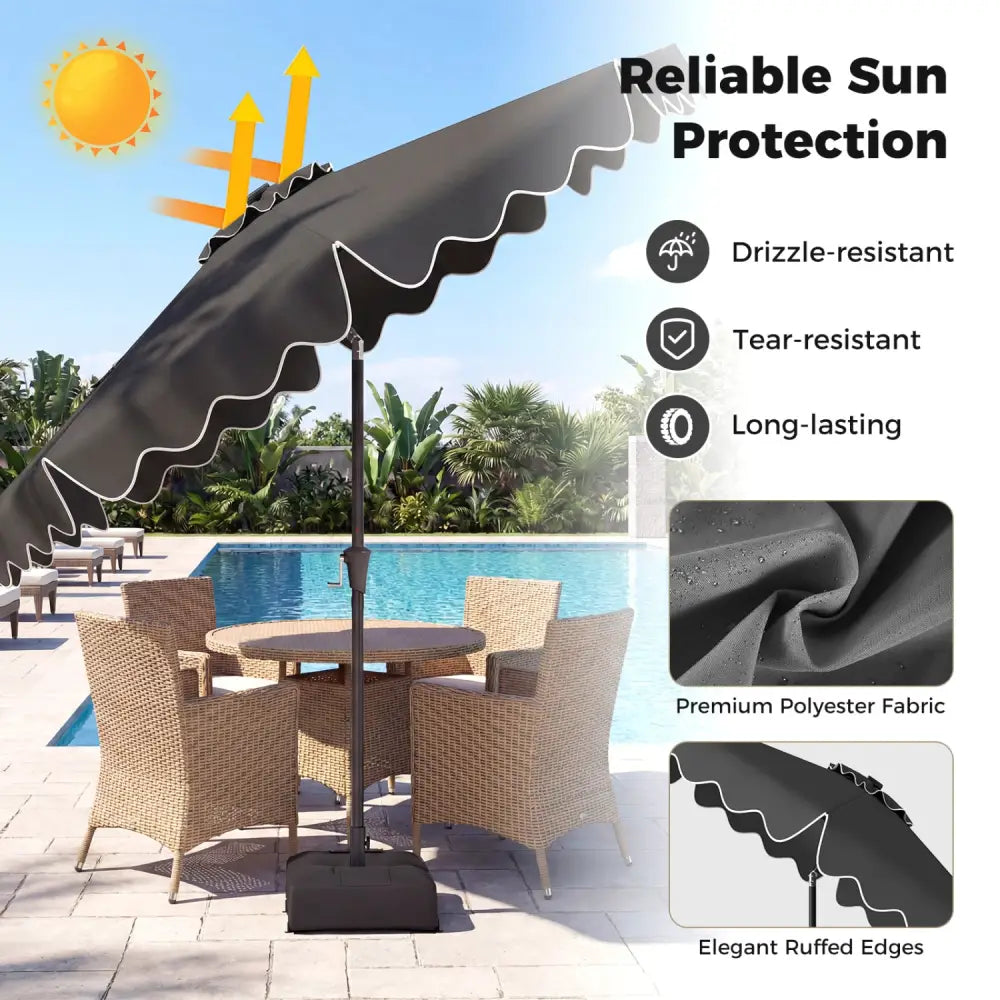 10 FT Outdoor Patio Umbrella with Solar LED Lights and Weighted Base-Gray - Gray - Outdoor Umbrellas