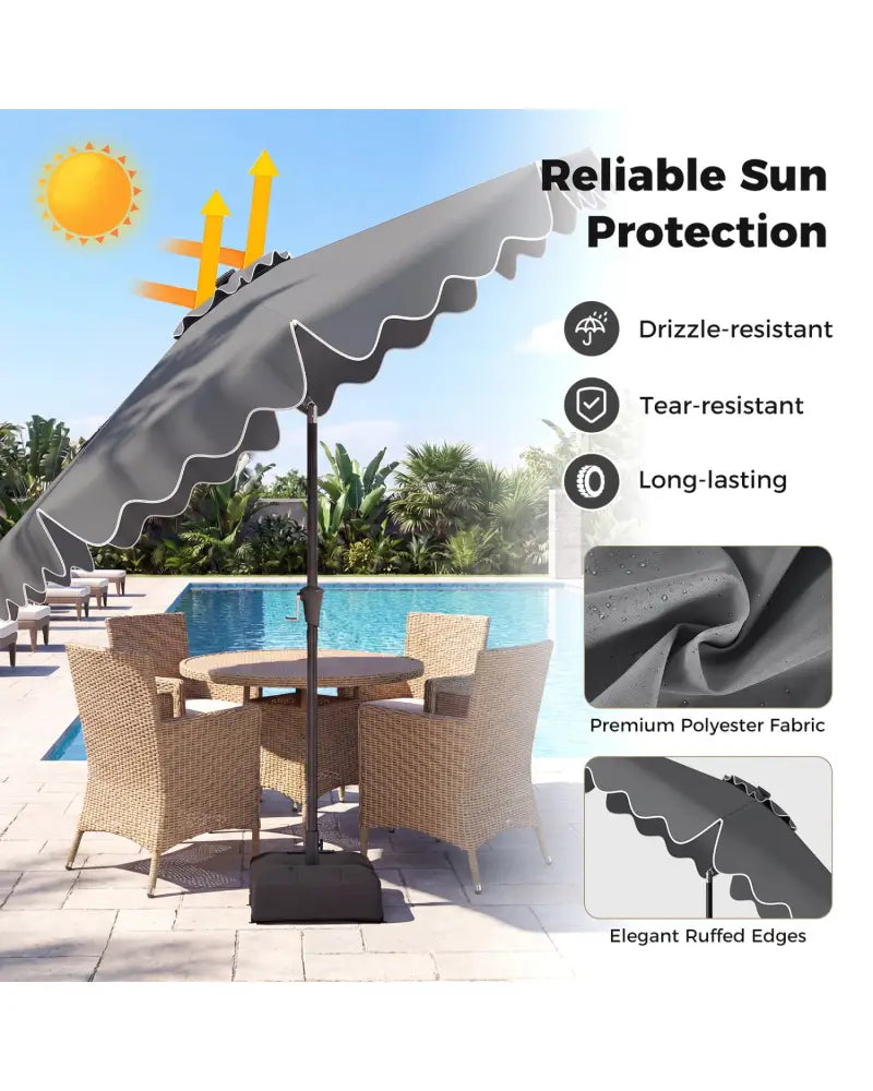 10 FT Outdoor Patio Umbrella with Solar LED Lights and Weighted Base-Gray - Gray - Outdoor Umbrellas