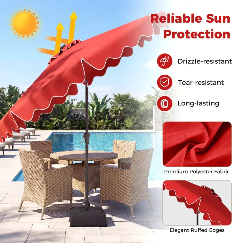 10 FT Outdoor Patio Umbrella with Solar LED Lights and Weighted Base-Red - Red - Outdoor Umbrellas