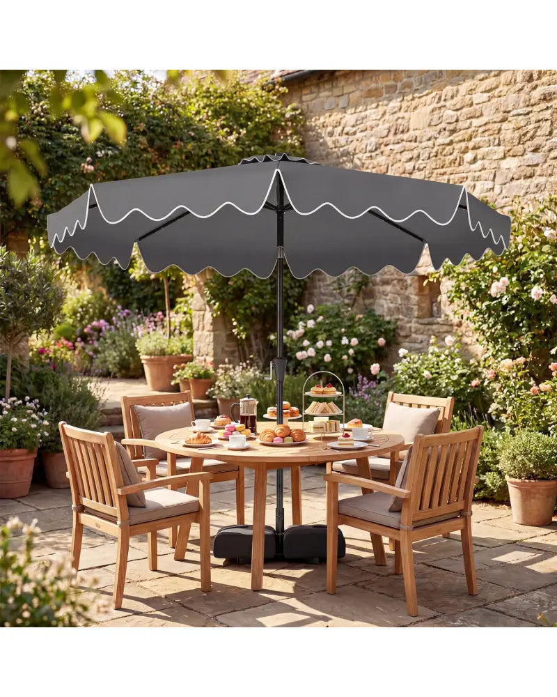 10 FT Outdoor Patio Umbrella with Solar LED Lights and Weighted Base-Gray - Gray - Outdoor Umbrellas