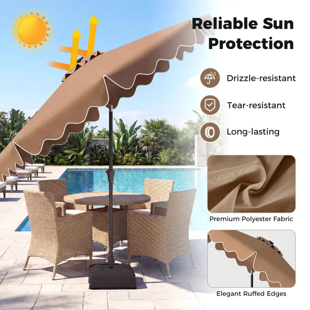 10 FT Outdoor Patio Umbrella with Solar LED Lights and Weighted Base-Brown - Brown - Outdoor Umbrellas