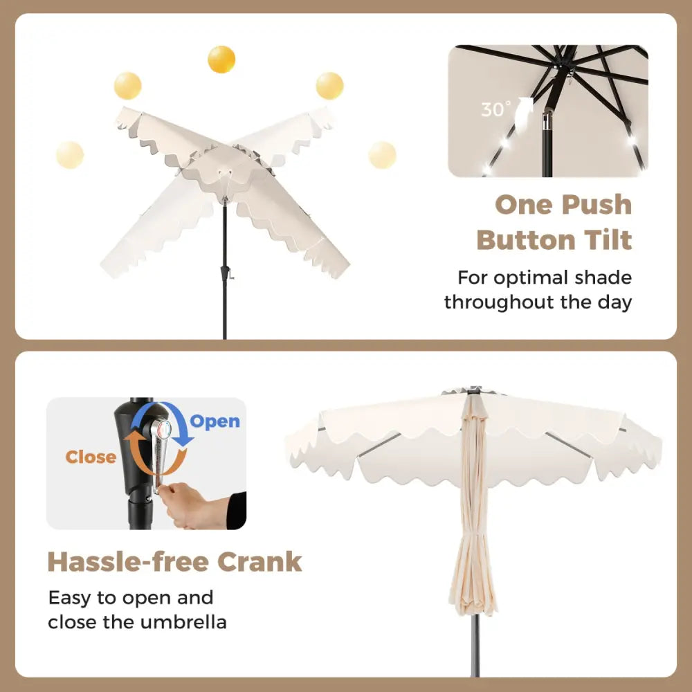 10 FT Outdoor Patio Umbrella with Solar LED Lights and Weighted Base-Beige - Beige - Outdoor Umbrellas