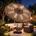 10 FT Outdoor Patio Umbrella with Solar LED Lights and Weighted Base-Brown - Brown - Outdoor Umbrellas