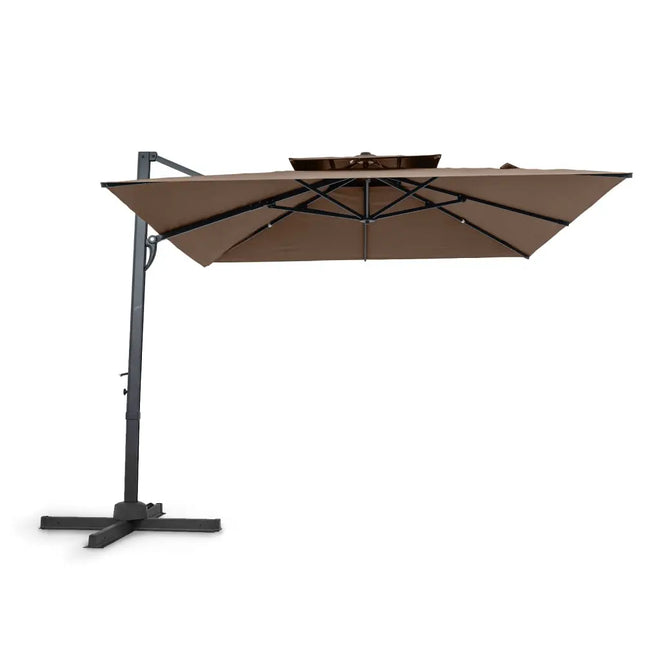 10 FT Patio Cantilever Umbrella with 360° Rotation and 8 Sturdy Ribs for Backyard-Tan - Tan - Outdoor Umbrellas