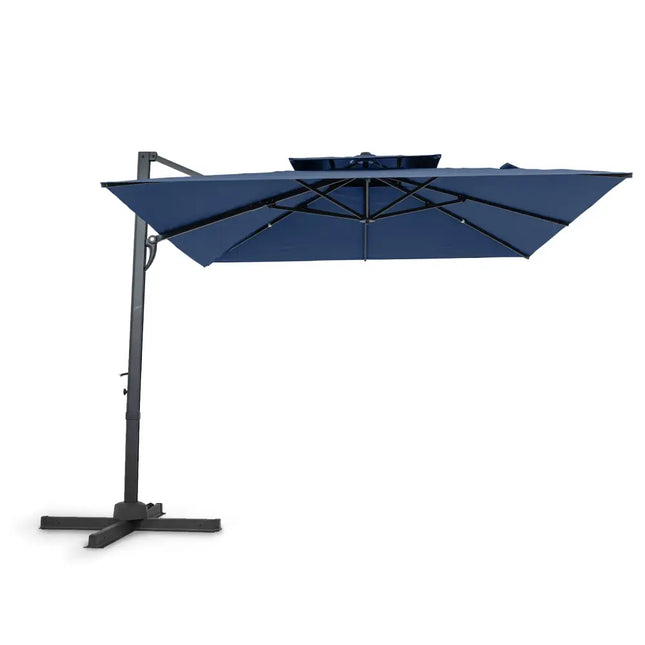 10 FT Patio Cantilever Umbrella with 360° Rotation and 8 Sturdy Ribs for Backyard-Navy - Navy - Outdoor Umbrellas