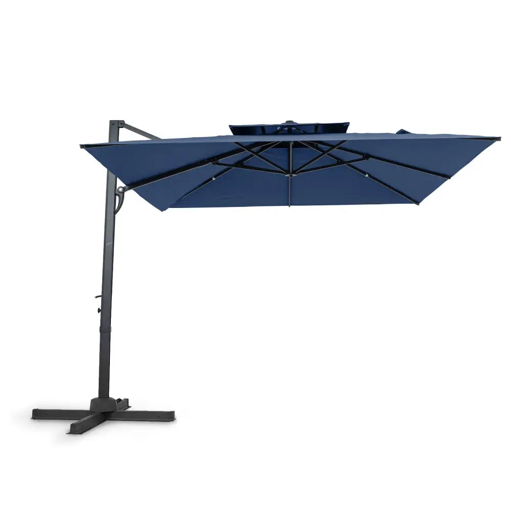 10 FT Patio Cantilever Umbrella with 360° Rotation and 8 Sturdy Ribs for Backyard-Navy - Navy - Outdoor Umbrellas