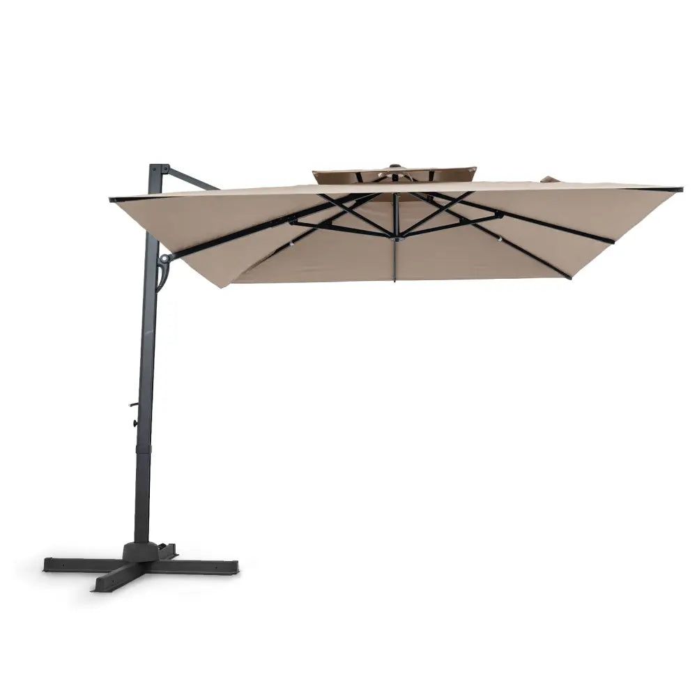 10 FT Patio Cantilever Umbrella with 360° Rotation and 8 Sturdy Ribs for Backyard-Beige - Beige - Outdoor Umbrellas