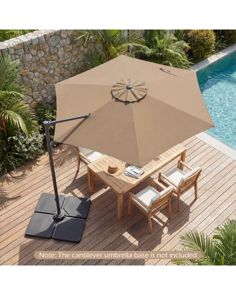 10 FT Patio Cantilever Umbrella with 360° Rotation and Air Vent for Backyard and Poolside-Tan - Tan - Outdoor Umbrellas