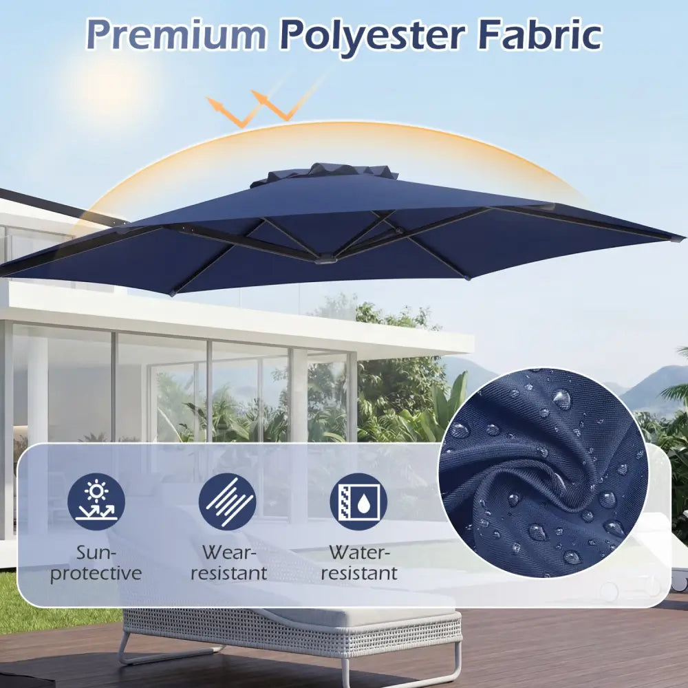 10 FT Patio Cantilever Umbrella with 360° Rotation and Air Vent for Backyard and Poolside-Blue - Blue - Outdoor
