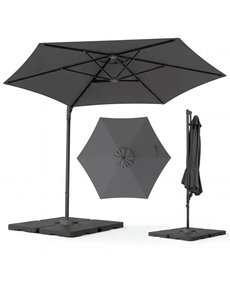 10 FT Patio Cantilever Umbrella with 360° Rotation and Air Vent for Backyard and Poolside-Gray - Gray - Outdoor