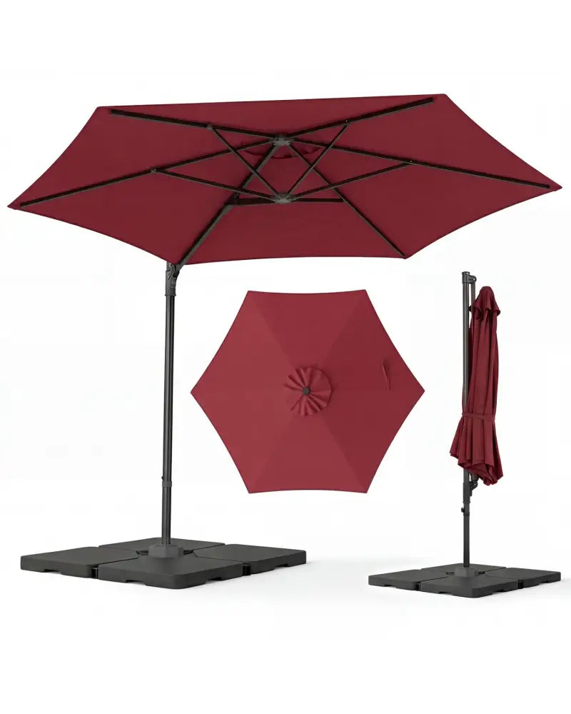 10 FT Patio Cantilever Umbrella with 360° Rotation and Air Vent for Backyard and Poolside-Wine - Wine - Outdoor