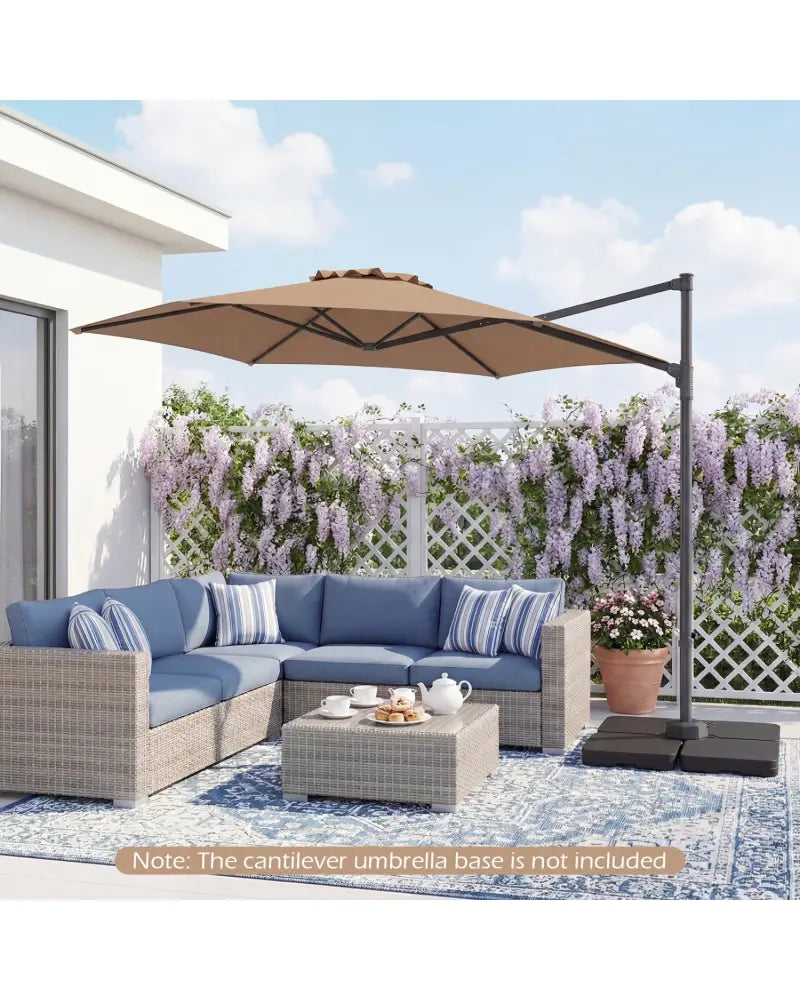 10 FT Patio Cantilever Umbrella with 360° Rotation and Air Vent for Backyard and Poolside-Tan - Tan - Outdoor Umbrellas
