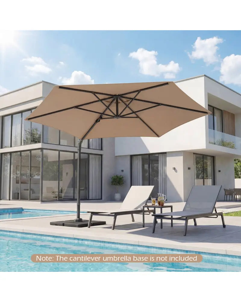 10 FT Patio Cantilever Umbrella with 360° Rotation and Air Vent for Backyard and Poolside-Tan - Tan - Outdoor Umbrellas