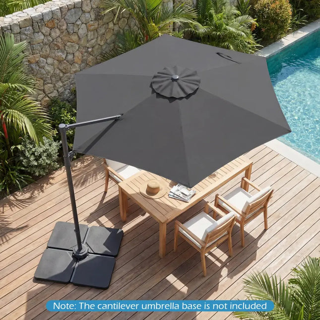 10 FT Patio Cantilever Umbrella with 360° Rotation and Air Vent for Backyard and Poolside-Gray - Gray - Outdoor