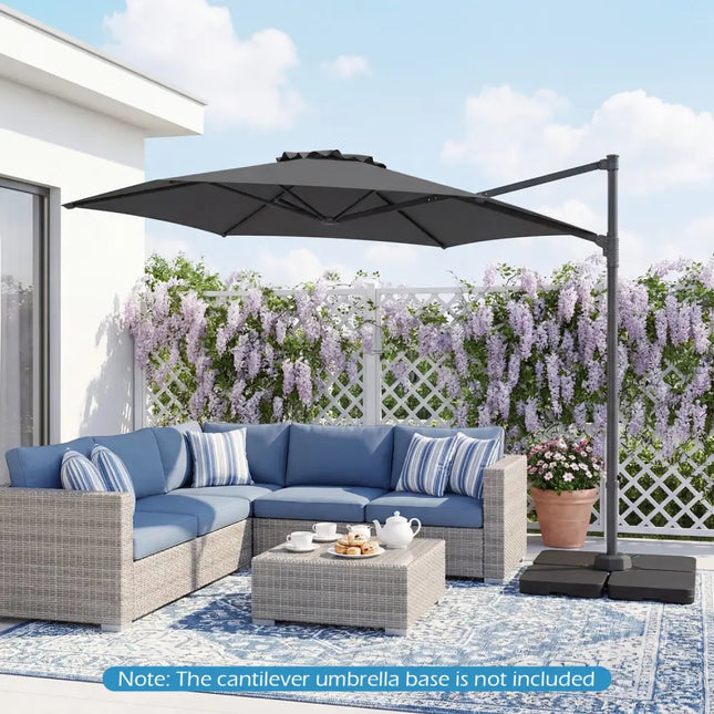 10 FT Patio Cantilever Umbrella with 360° Rotation and Air Vent for Backyard and Poolside-Gray - Gray - Outdoor