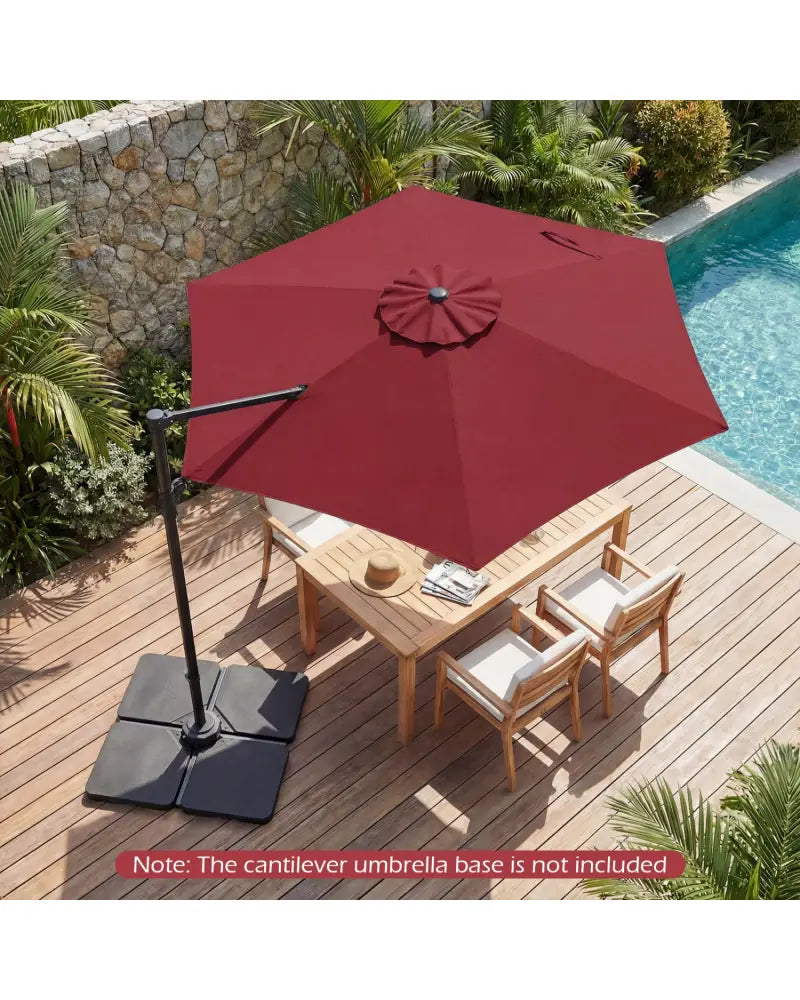 10 FT Patio Cantilever Umbrella with 360° Rotation and Air Vent for Backyard and Poolside-Wine - Wine - Outdoor
