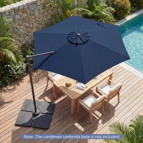 10 FT Patio Cantilever Umbrella with 360° Rotation and Air Vent for Backyard and Poolside-Blue - Blue - Outdoor