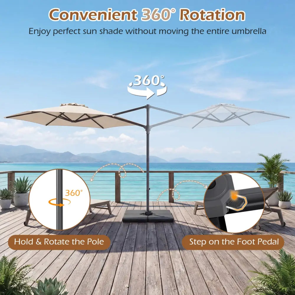 10 FT Patio Cantilever Umbrella with 360° Rotation and Air Vent for Backyard and Poolside-Beige - Beige - Outdoor
