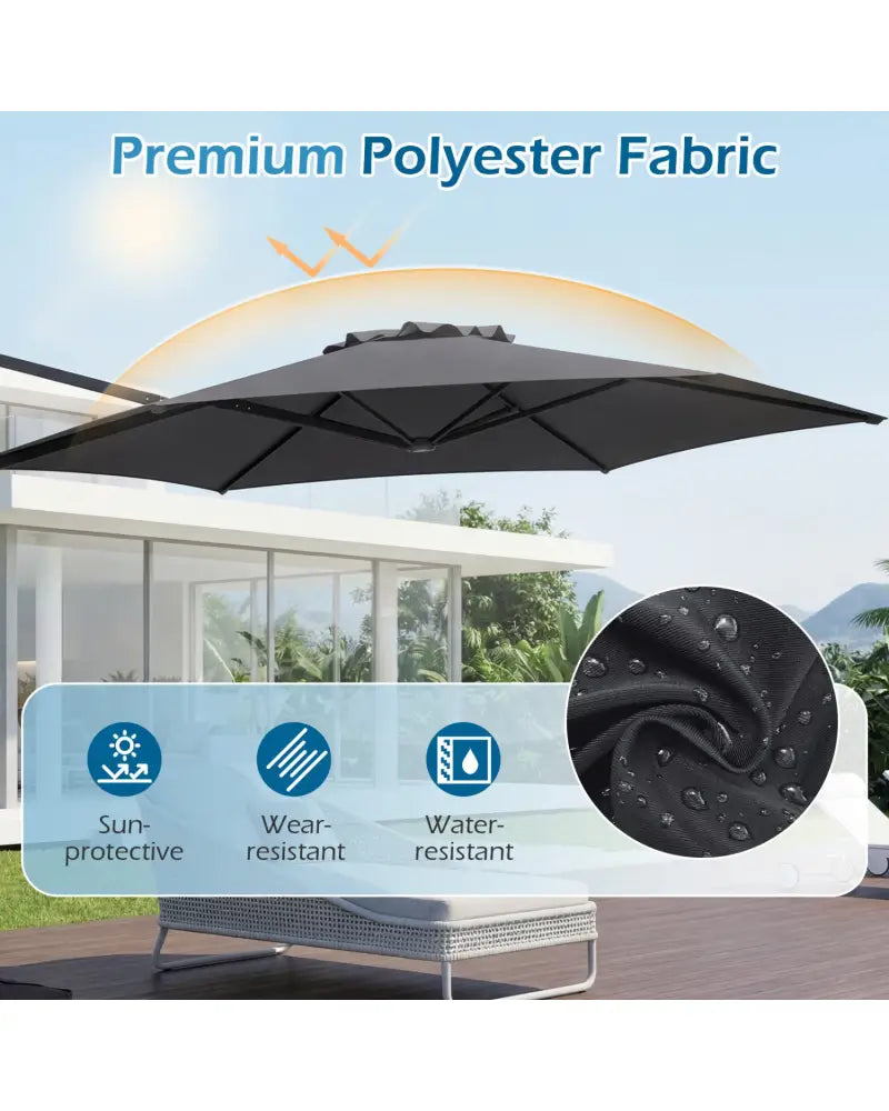 10 FT Patio Cantilever Umbrella with 360° Rotation and Air Vent for Backyard and Poolside-Gray - Gray - Outdoor