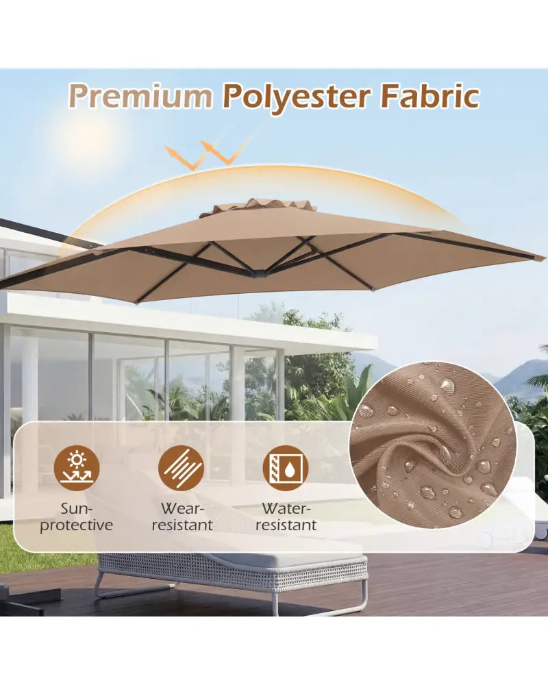 10 FT Patio Cantilever Umbrella with 360° Rotation and Air Vent for Backyard and Poolside-Tan - Tan - Outdoor Umbrellas