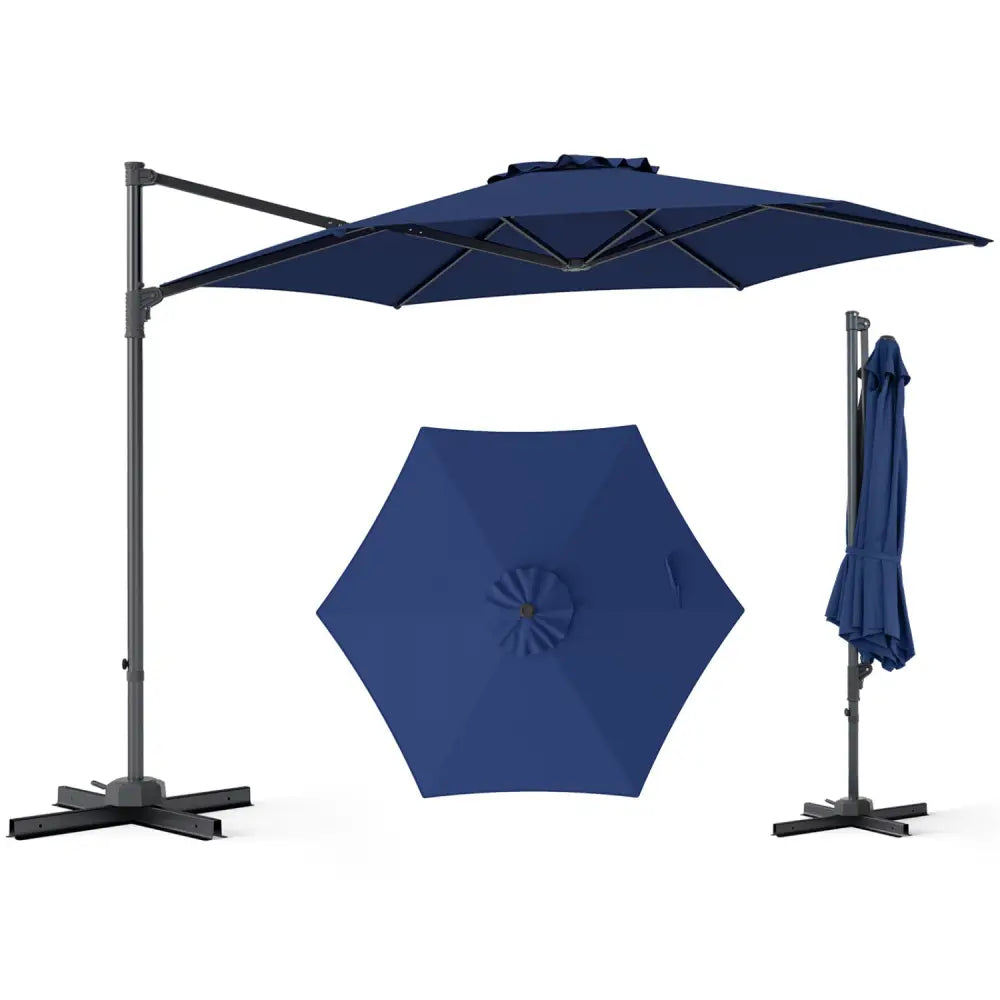 10 FT Patio Cantilever Umbrella with 360° Rotation and Air Vent for Backyard and Poolside-Blue - Blue - Outdoor
