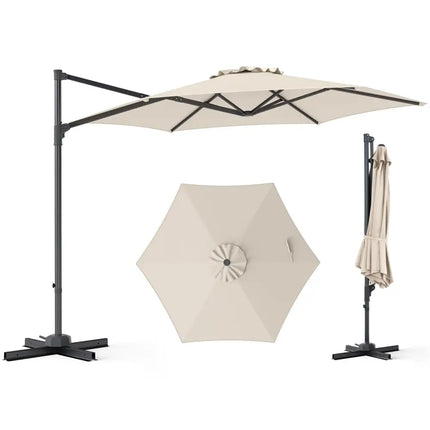 10 FT Patio Cantilever Umbrella with 360° Rotation and Air Vent for Backyard and Poolside-Beige - Beige - Outdoor