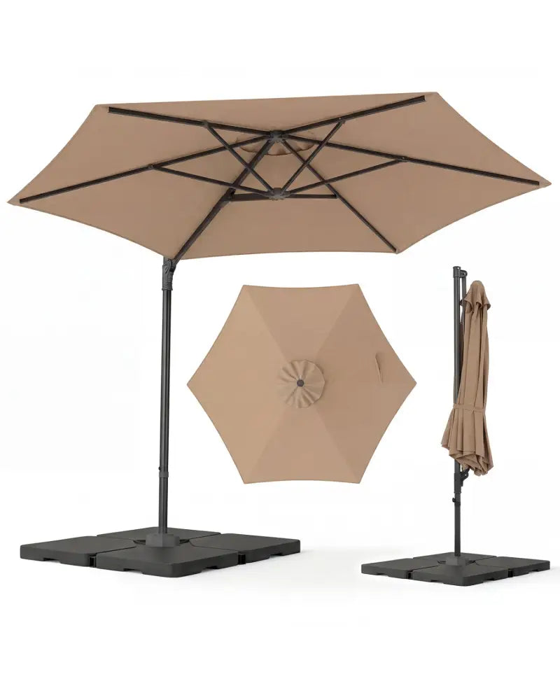 10 FT Patio Cantilever Umbrella with 360° Rotation and Air Vent for Backyard and Poolside-Tan - Tan - Outdoor Umbrellas