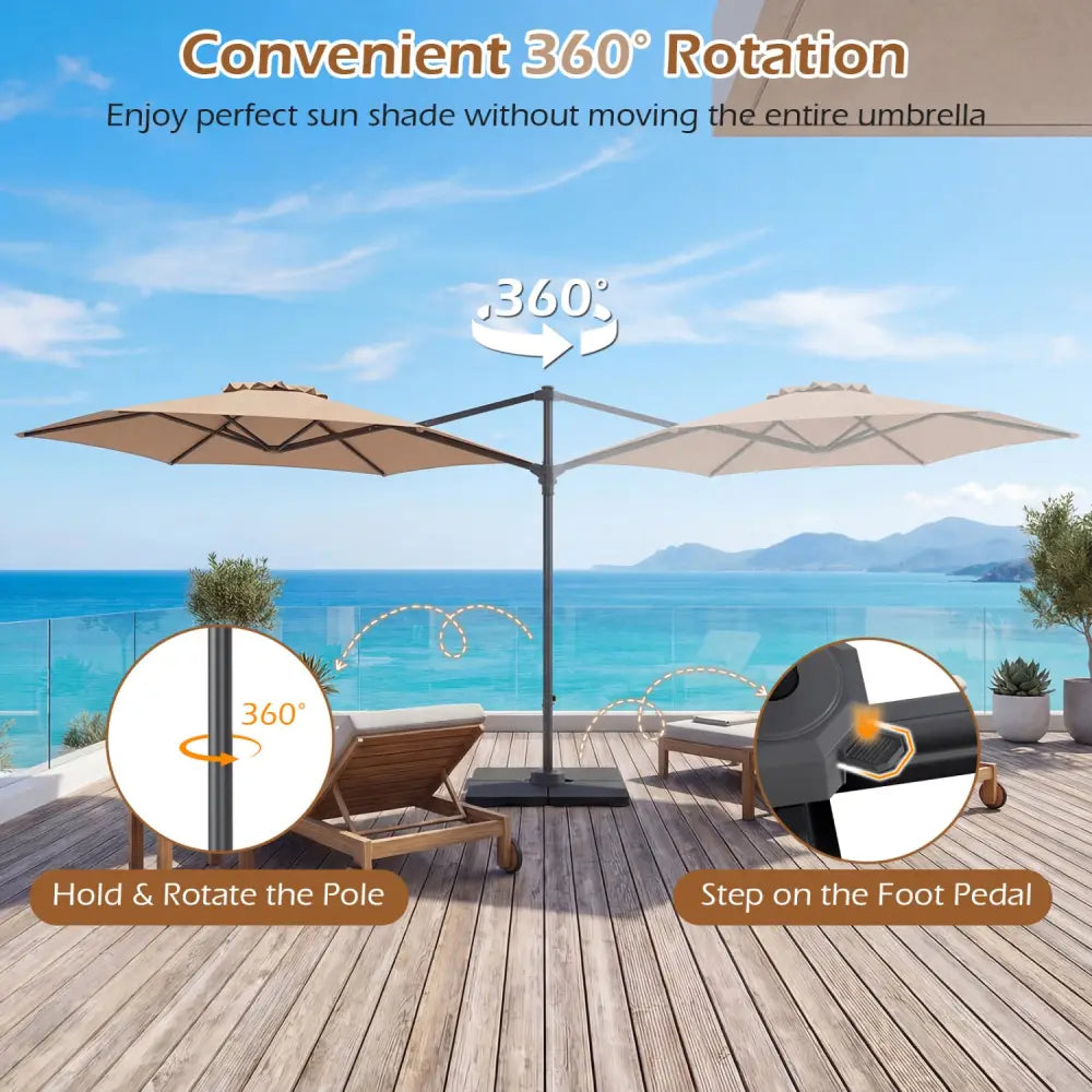 10 FT Patio Cantilever Umbrella with 360° Rotation and Air Vent for Backyard and Poolside-Tan - Tan - Outdoor Umbrellas