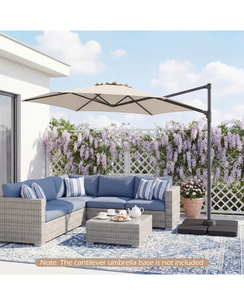 10 FT Patio Cantilever Umbrella with 360° Rotation and Air Vent for Backyard and Poolside-Beige - Beige - Outdoor