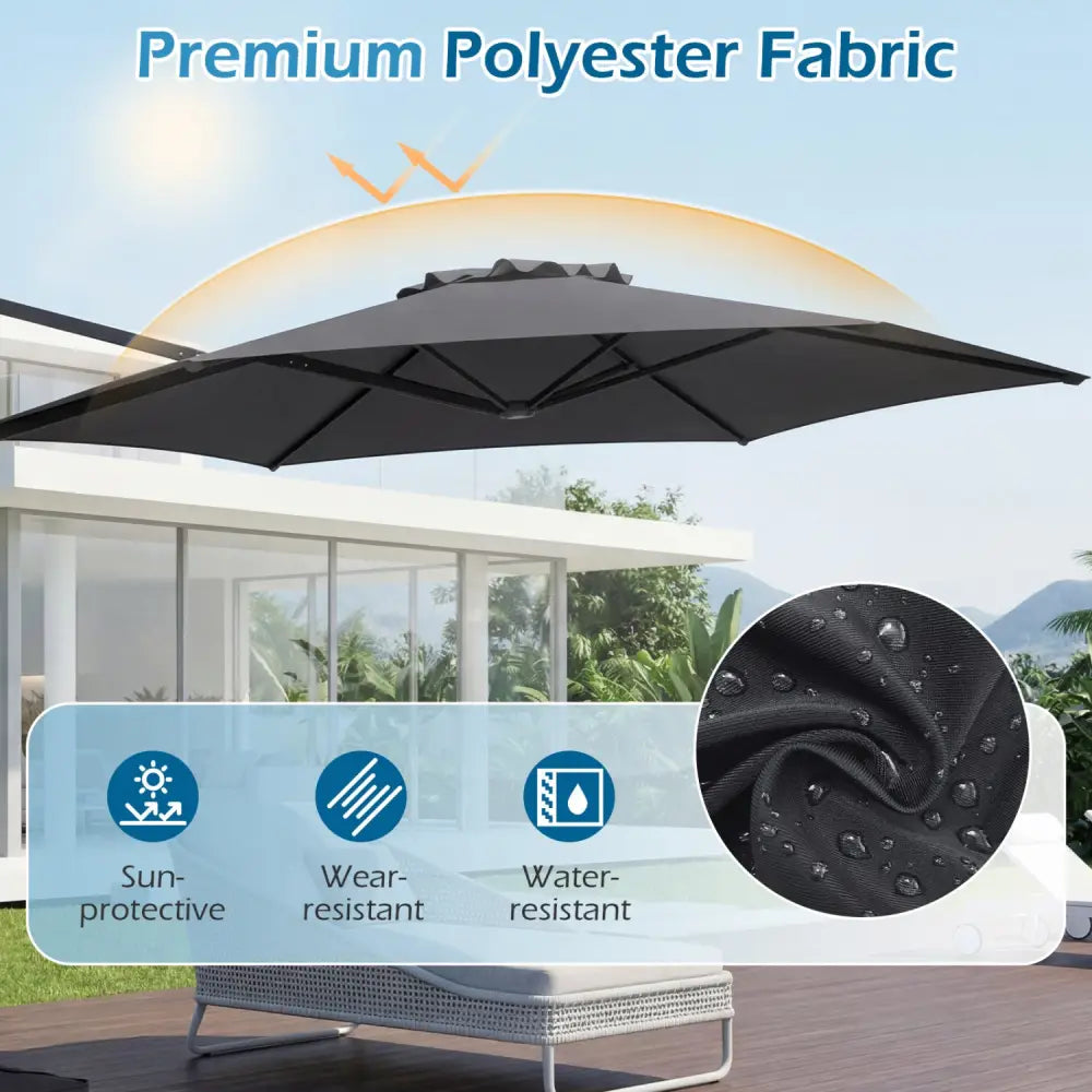 10 FT Patio Cantilever Umbrella with 360° Rotation and Air Vent for Backyard and Poolside-Gray - Gray - Outdoor
